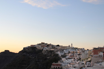 Early Morning Sunrise City Skyline of Santornini, Greece