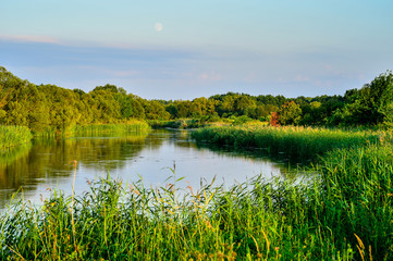 Obrazy na Szkle  Zdjęcie z rzeką w pogodny letni dzień, krajobraz