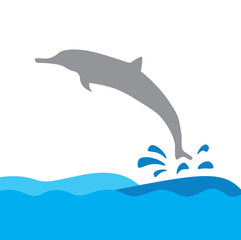 vector illustration of dolphin and sea waves