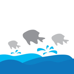 vector illustration of fish and sea waves