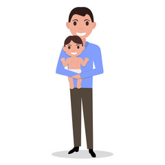 Vector cartoon father alone with a child