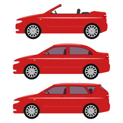 Vector illustration of a set of cartoon red cars