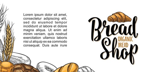 Horizontal posters with bread. Vector color hand drawn vintage engraving