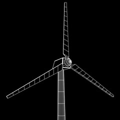 Wind turbine with propeller. Windmill generator wireframe low poly mesh. Vector illustration
