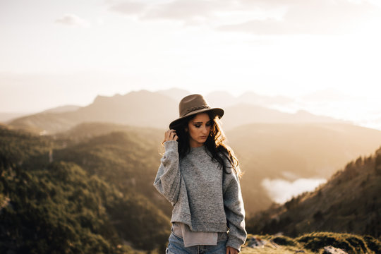 Woman standing in mountains