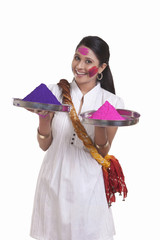 Portrait of a WOMEN with holi colours