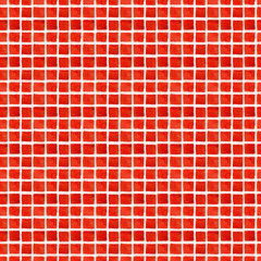 Hand drawned seamless watercolor pattern. Illustration of watercolor small rectangular slabs in bright red. Seamless pattern with watercolor red tiles.