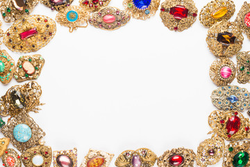 Lot of antique brooches, background, copy space © mdbildes