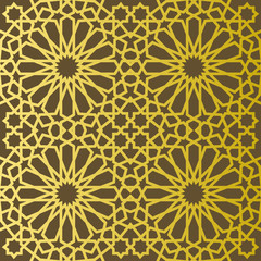 Traditional east geometric decorative pattern gold style. Arabic pattern background. Islamic ornament vector.