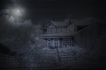 Old house in a full moon night