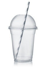 Plastic clear cup with dome lid and straw