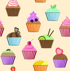seamless patterns cupcakes set vector illustration