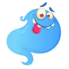 Silly cartoon ghost. Vector blue ghost illustration