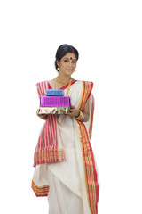 Portrait of Bengali woman with gifts