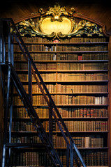 Antique wooden bookshelf with ladder