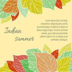 Vector illustration. Background for your text decorated with a tracery of autumn colored leaves.