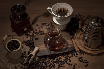 coffee bean. a Cup of coffee. selective focus