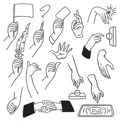 Vector set hands gestures sketch style.