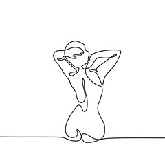 Continuous line drawing. Woman rests after spa procedure. Vector Illustration
