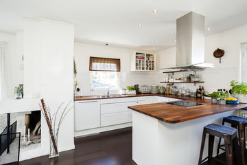 kitchen with dark wooden floor