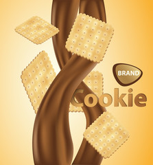 Ads cracker cookie advertising banner vector 3d illustration.