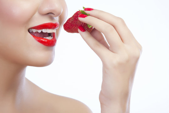 Woman About To Eat A Strawberry