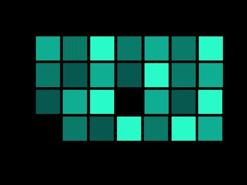 Animierte Petrol Karos die nacheinander verschwinden wie Jalousien