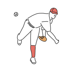 Baseball player and softball player, line drawing. hand drawn. vector illustration.
