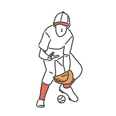 Baseball player and softball player, line drawing. hand drawn. vector illustration.