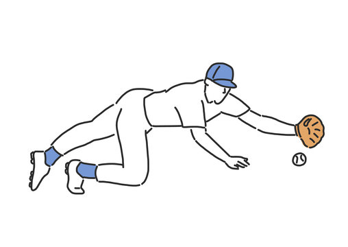Baseball Player And Softball Player Line Drawing Hand Drawn Vector