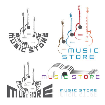 Illustration of four images of the music store logo