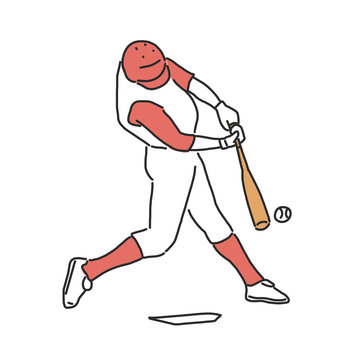 Baseball player and softball player, line drawing. hand drawn. vector illustration.