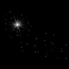 Comets effect with glowing light stars in sky. White falling meteorites isolated on transparent background. Vector cosmos flash starlight trail for your design.