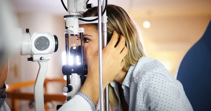Checking eyesight in a clinic. Ophthalmology. Medicine and health concept.