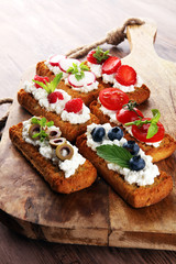 Bread Brushetta or authentic traditional spanish tapas set for l