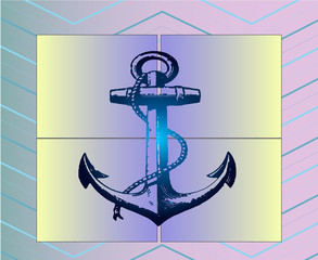 Blue gradient anchor from the ship - sea transport. Time of travel. Sea style.
