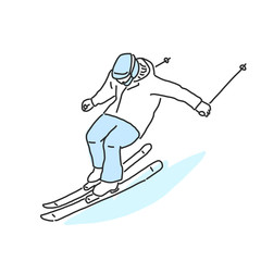 Fototapeta premium Ski and skiing winter sport, line drawing. hand drawn. vector illustration.
