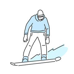 Snowboard and snowboarding winter sport, line drawing. hand drawn. vector illustration.