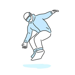 Snowboard and snowboarding winter sport, line drawing. hand drawn. vector illustration.