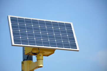 Solar panel on blue sky background