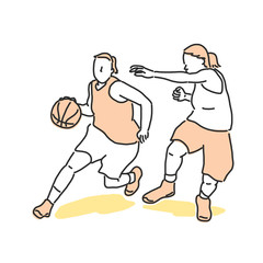 Basketball player in action, line drawing. hand drawn. vector illustration.
