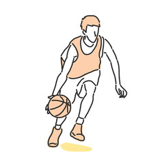 Basketball player in action, line drawing. hand drawn. vector illustration.