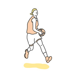 Basketball player in action, line drawing. hand drawn. vector illustration.