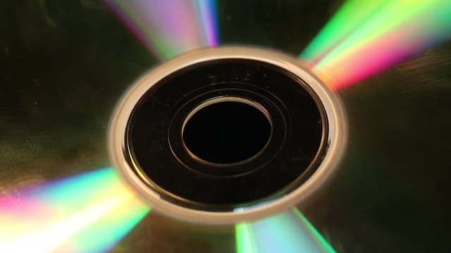 Extreme close up, CD rotates on display