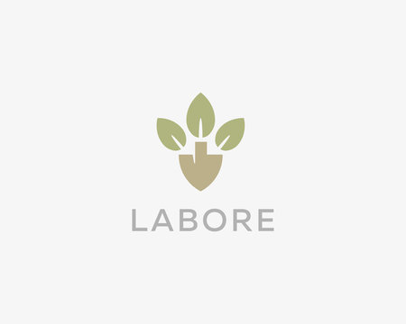 Abstract shovel leaf logo design. Organic farm vector logotype.