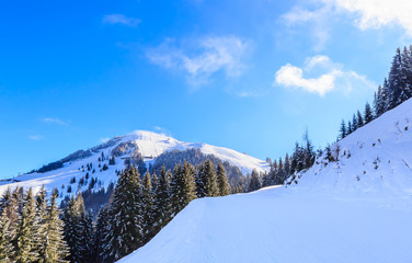 Mountain Hohe Salve with snow in winter. Ski resort  Soll, Tyrol, Austria