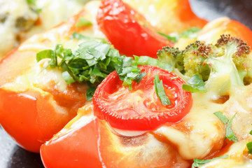 Roasted bell pepper with cheese, herbs and vegetables