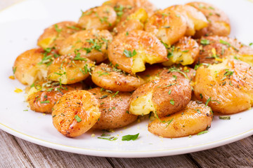 Smashed Potatoes with parsley and rosemary