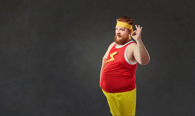 Funny bearded athlete signaling okay