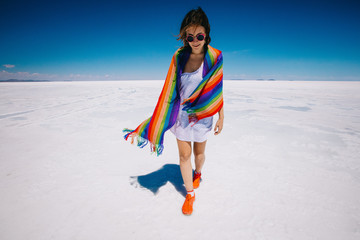 Girl in Uyuni salt flats